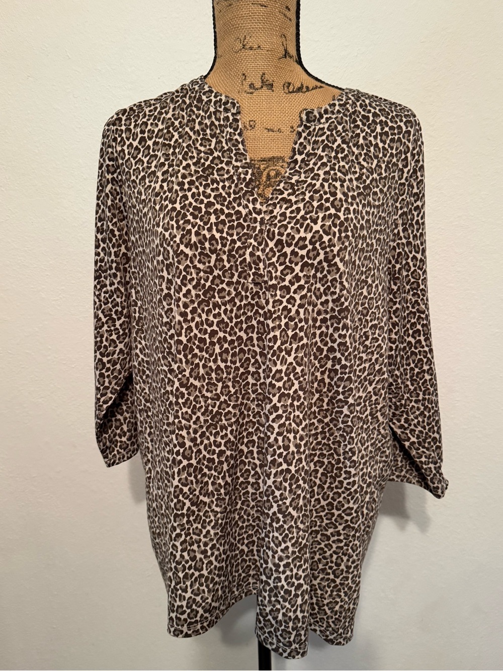 Carolina Belle leopard print split v-neck top 1X